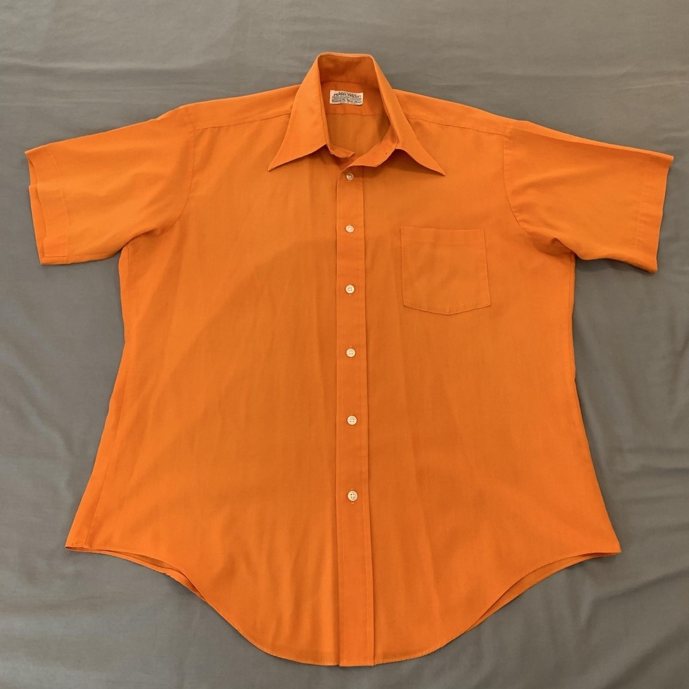 Vintage Sears Shirt Mens XL Orange Short Sleeve Button Front Casual Japan 70s